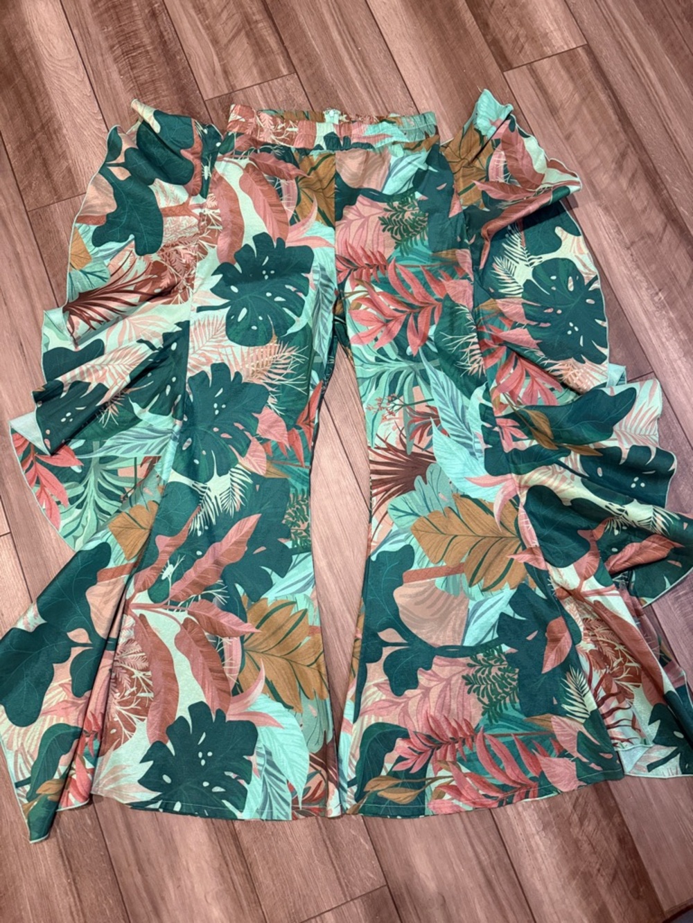 Tropical Floral Boot Cut Pants - Green Multi (New)